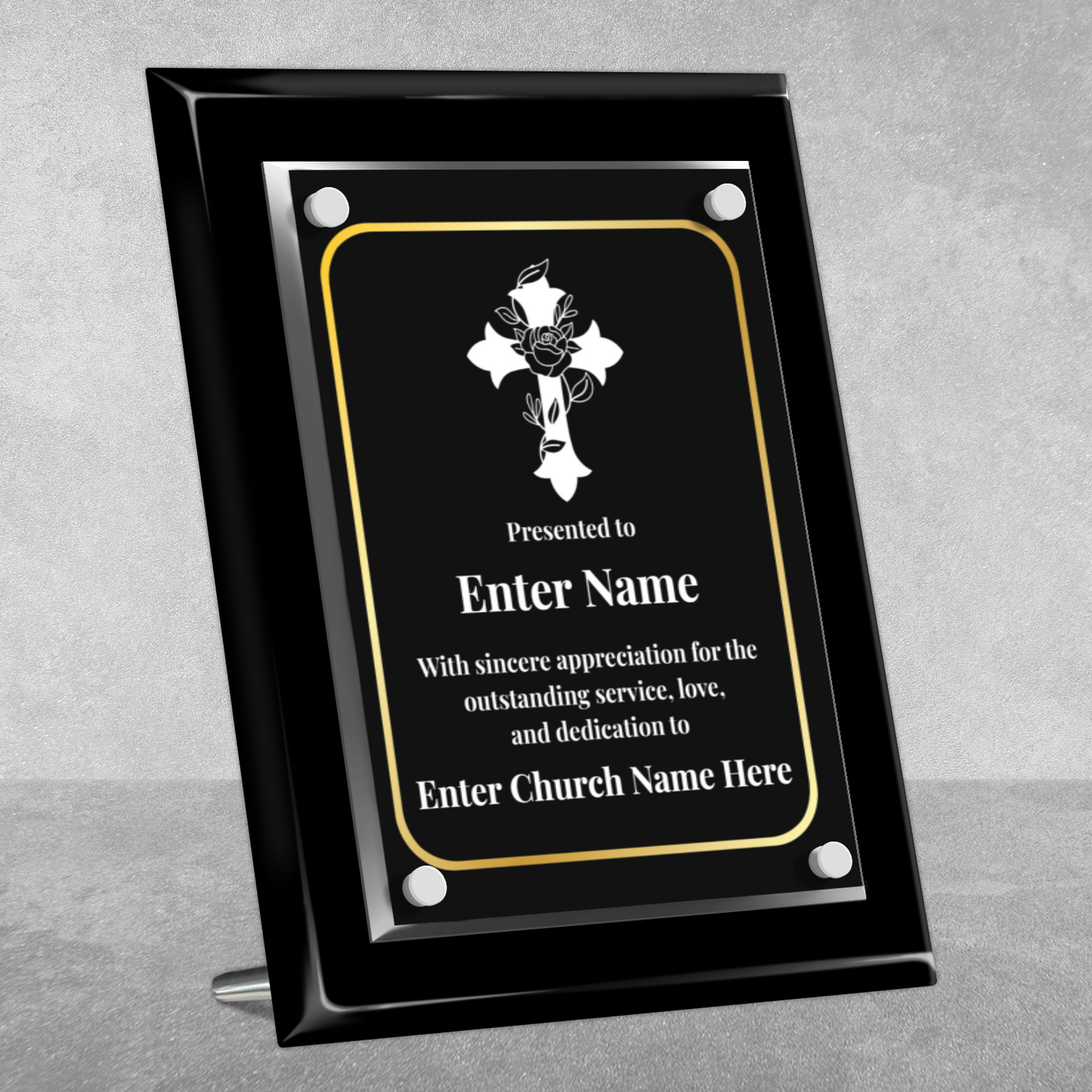 Floral Cross 3  8" x 10" High Gloss Piano Finish Photo Plaque