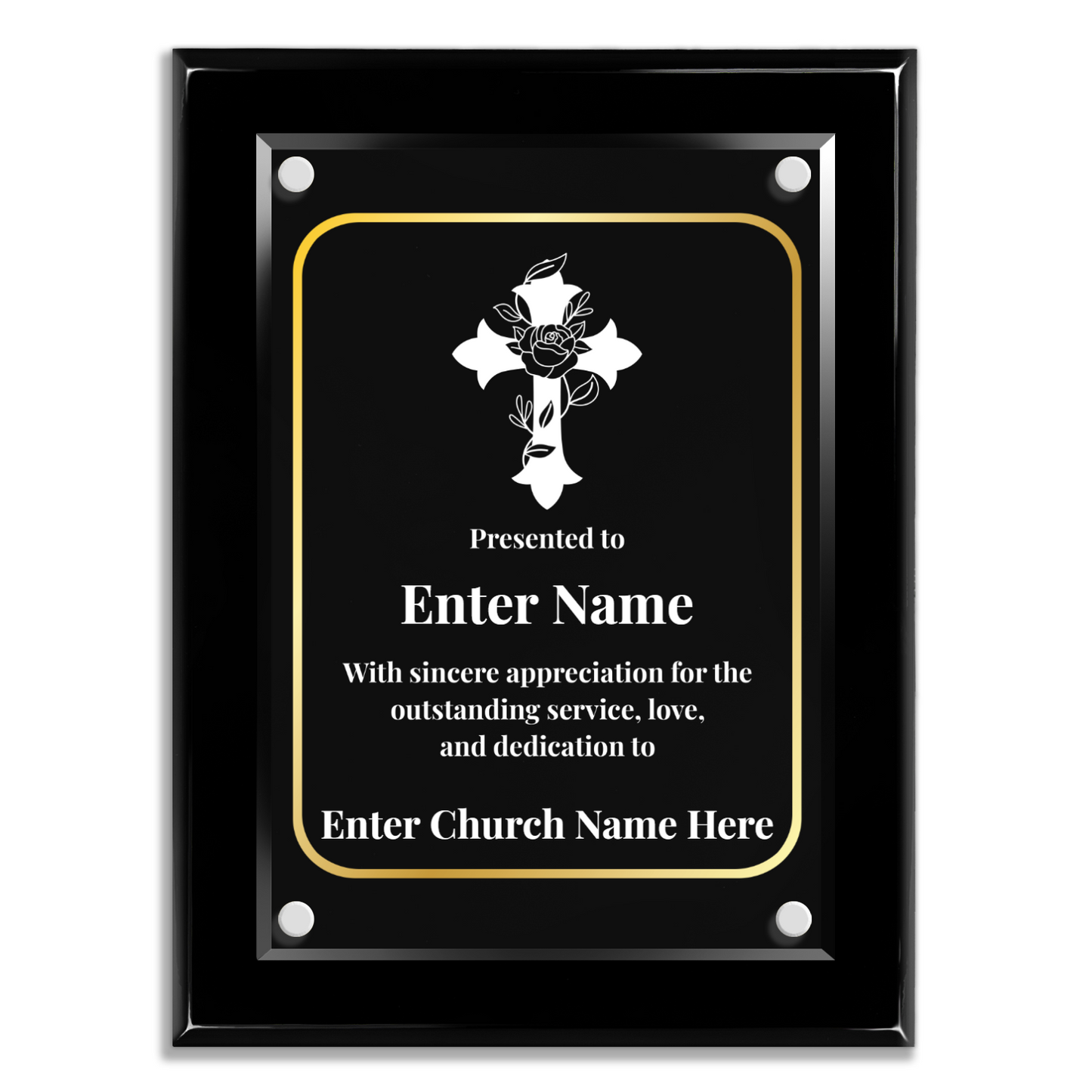 Floral Cross 3 9" x 12" High Gloss Piano Finish Photo Plaque