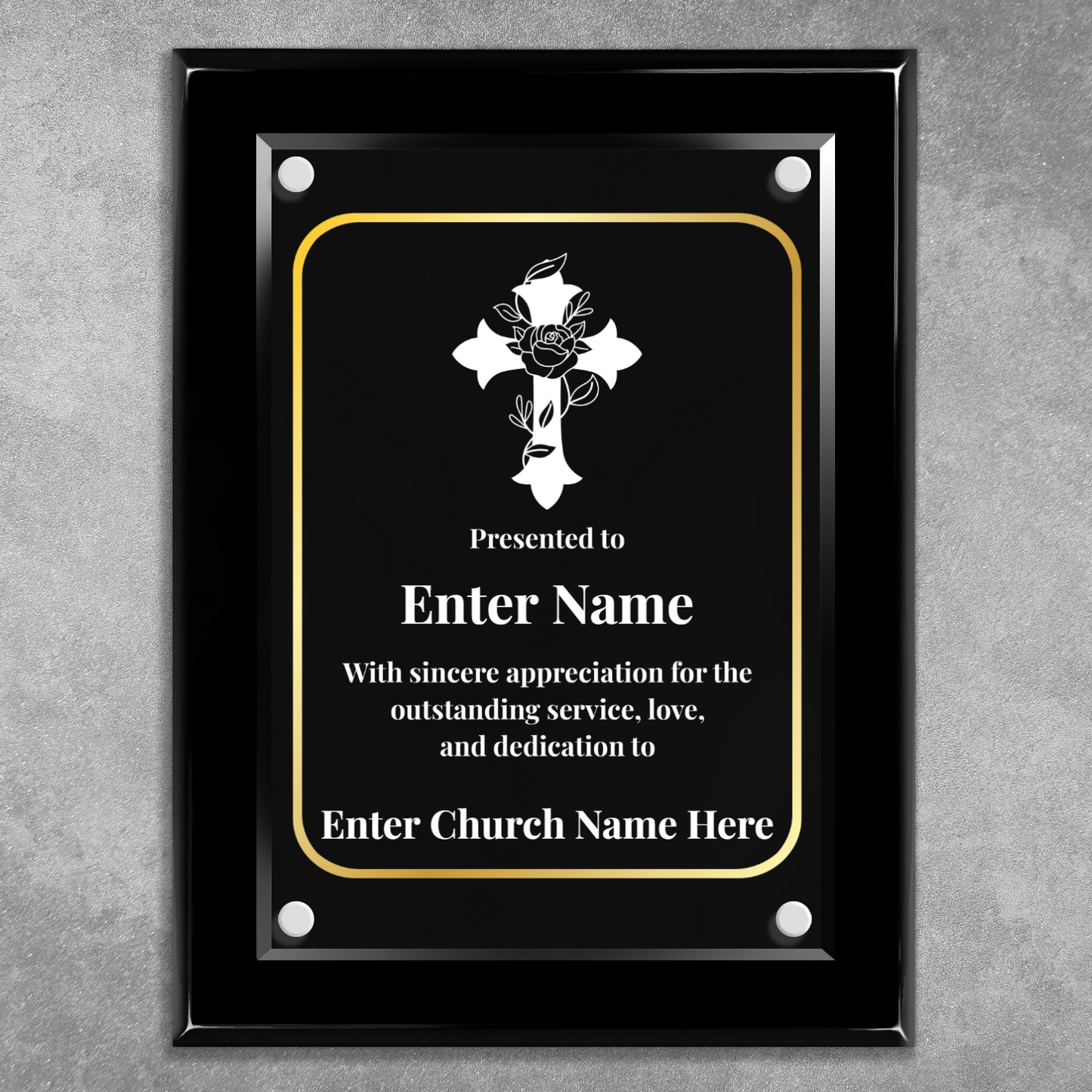 Floral Cross 3 9" x 12" High Gloss Piano Finish Photo Plaque
