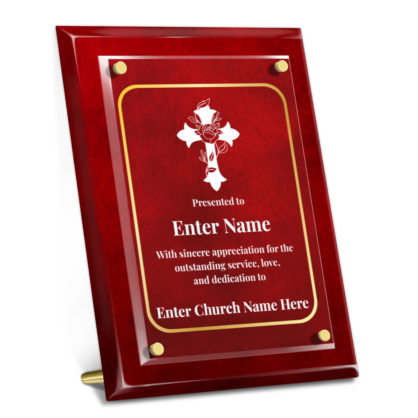 Floral Cross 3 9" x 12" High Gloss Piano Finish Photo Plaque