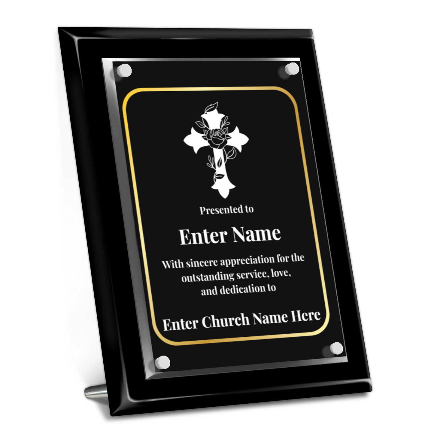 Floral Cross 3 9" x 12" High Gloss Piano Finish Photo Plaque