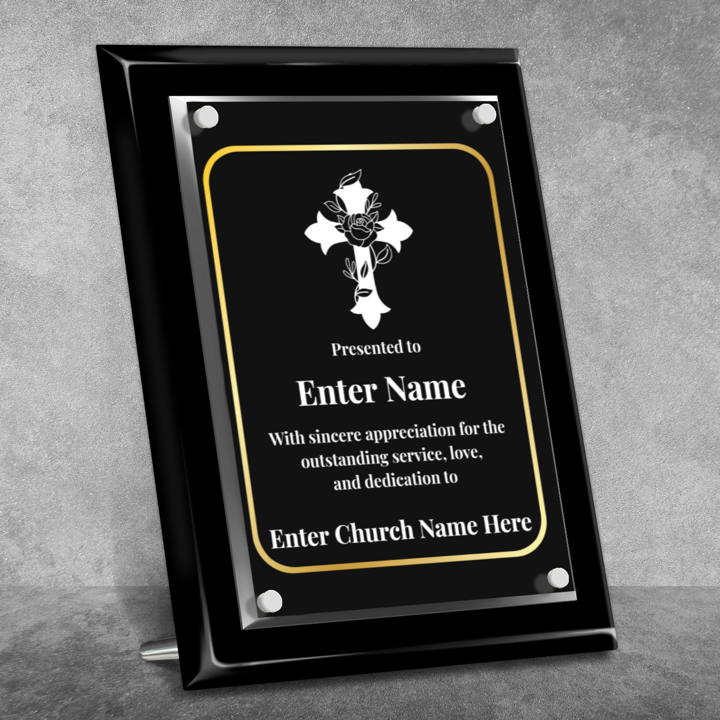Floral Cross 3 9" x 12" High Gloss Piano Finish Photo Plaque