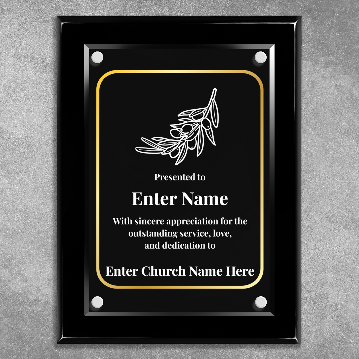 Olive Branch 9" x 12" High Gloss Piano Finish Photo Plaque