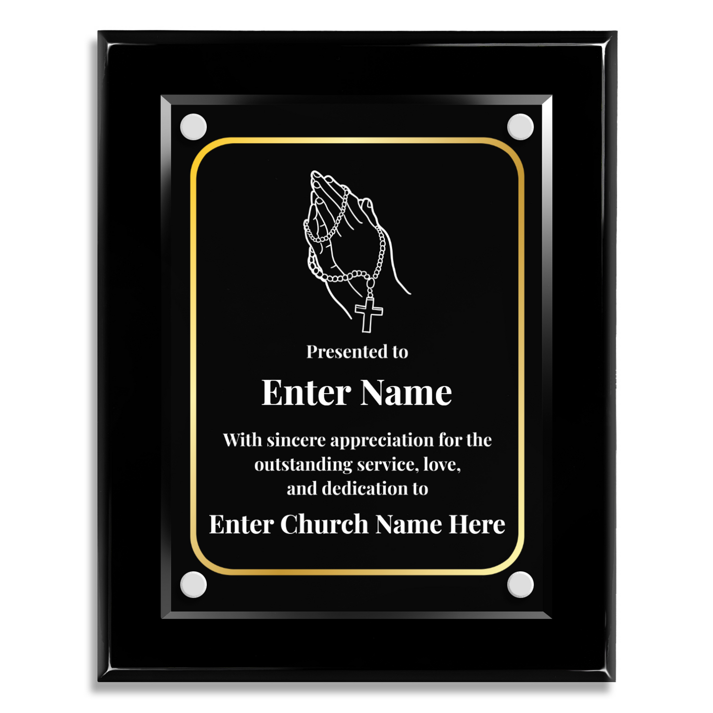 Praying Hands With Beads  8" x 10" High Gloss Piano Finish Photo Plaque