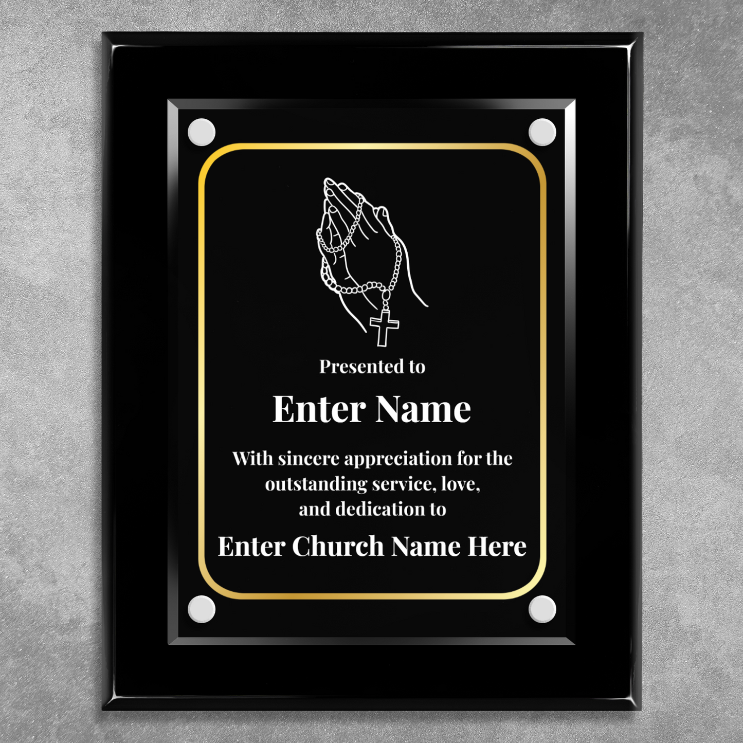 Praying Hands With Beads  8" x 10" High Gloss Piano Finish Photo Plaque