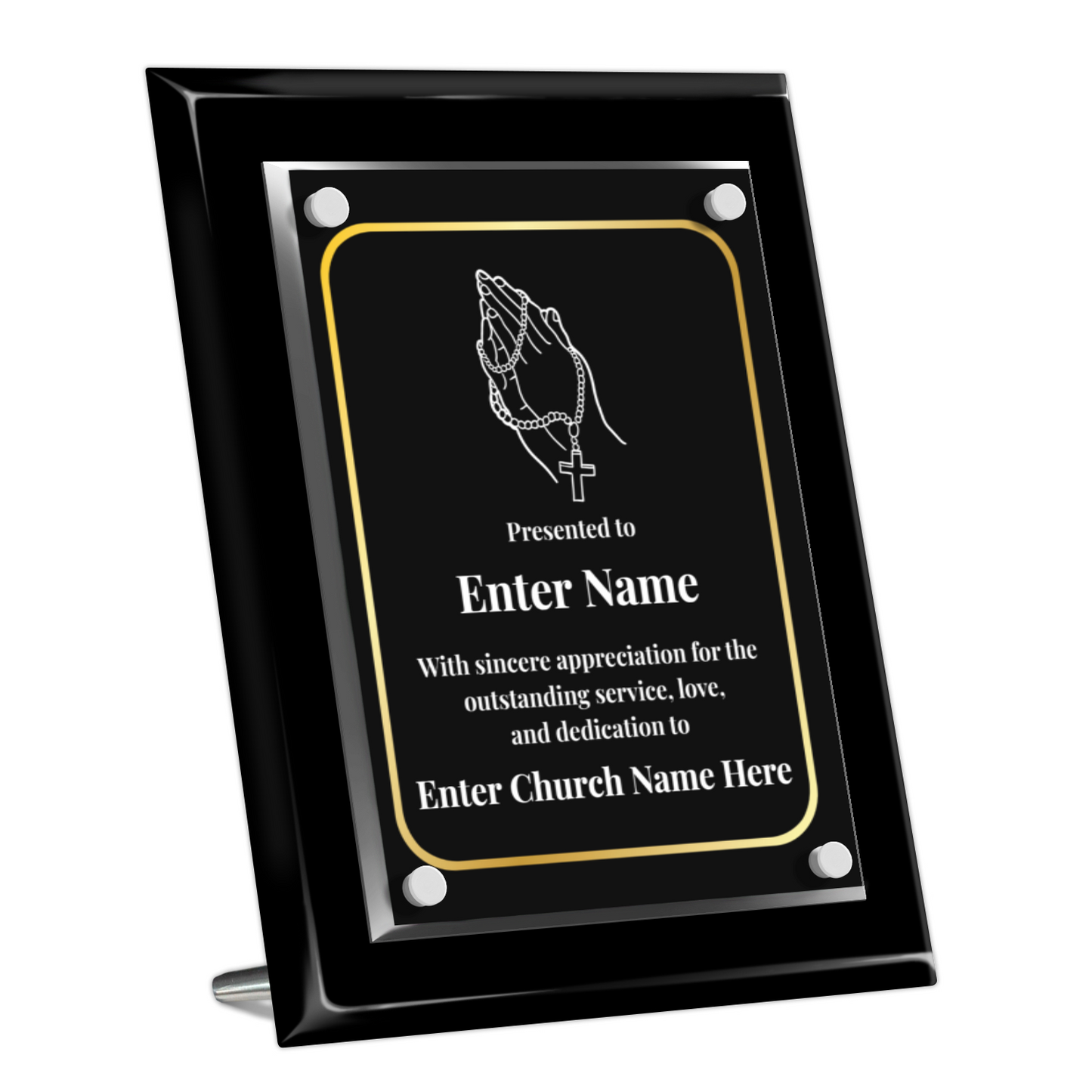Praying Hands With Beads  8" x 10" High Gloss Piano Finish Photo Plaque