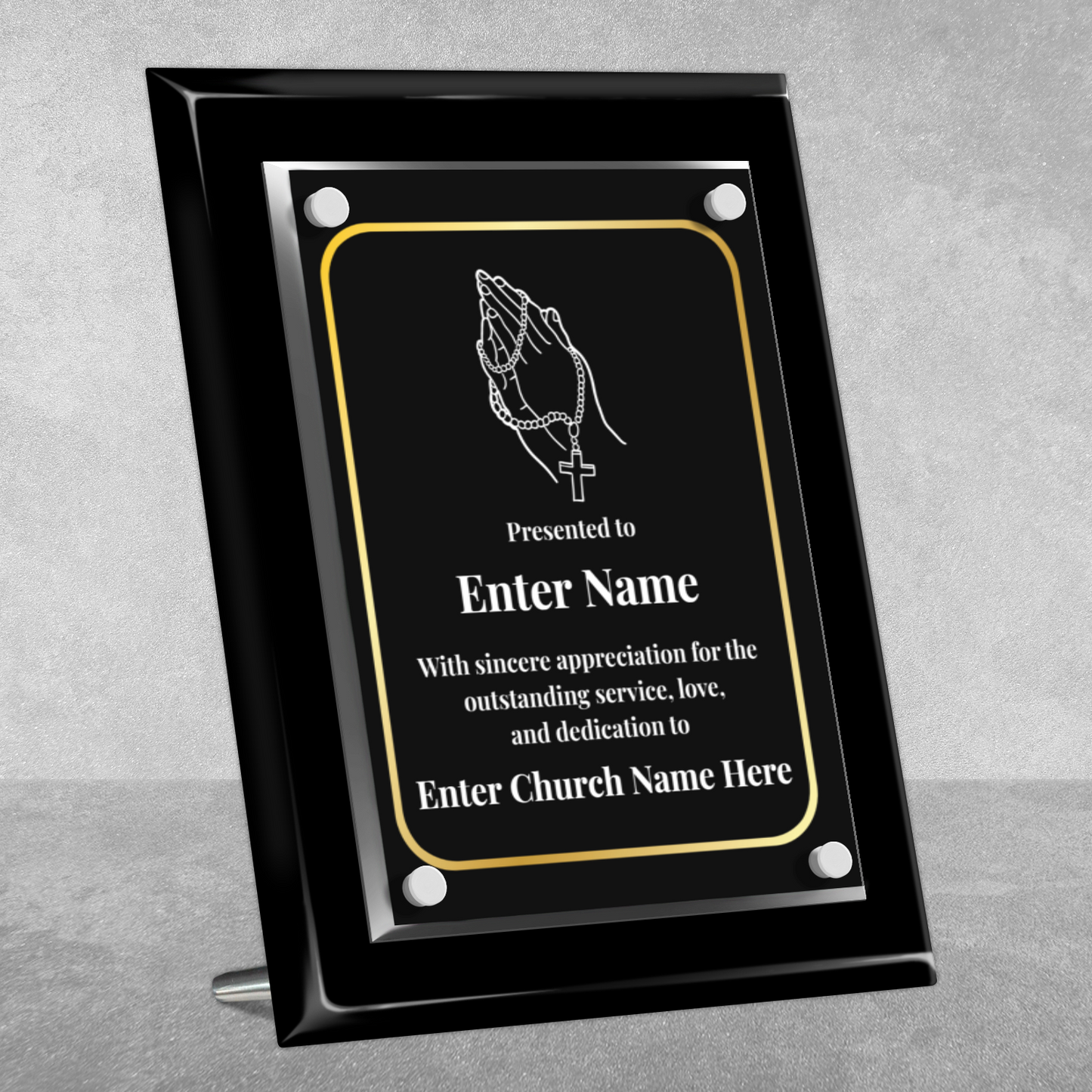 Praying Hands With Beads  8" x 10" High Gloss Piano Finish Photo Plaque