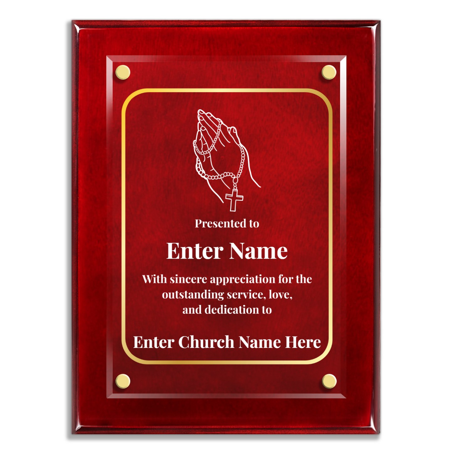 Praying Hands With Beads 9" x 12" High Gloss Piano Finish Photo Plaque