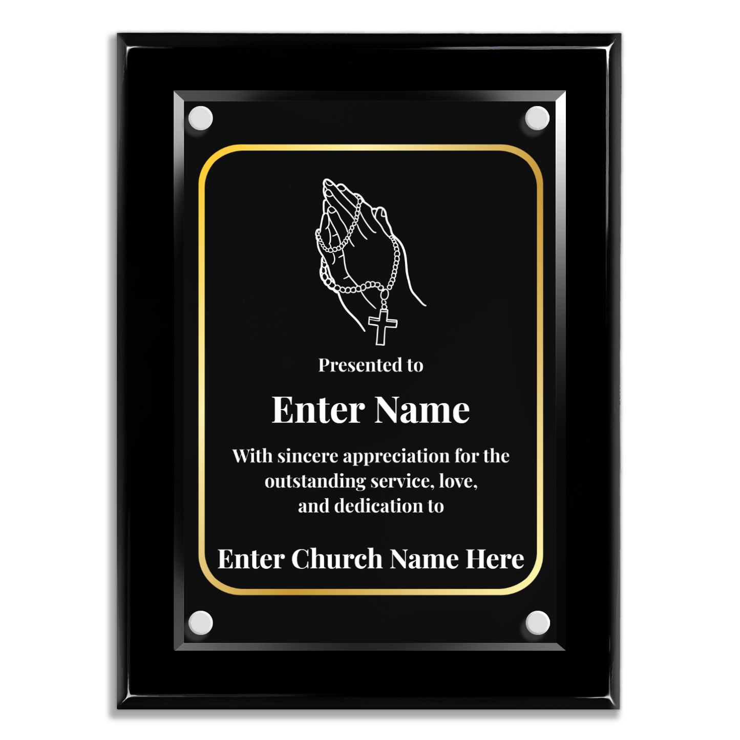 Praying Hands With Beads 9" x 12" High Gloss Piano Finish Photo Plaque
