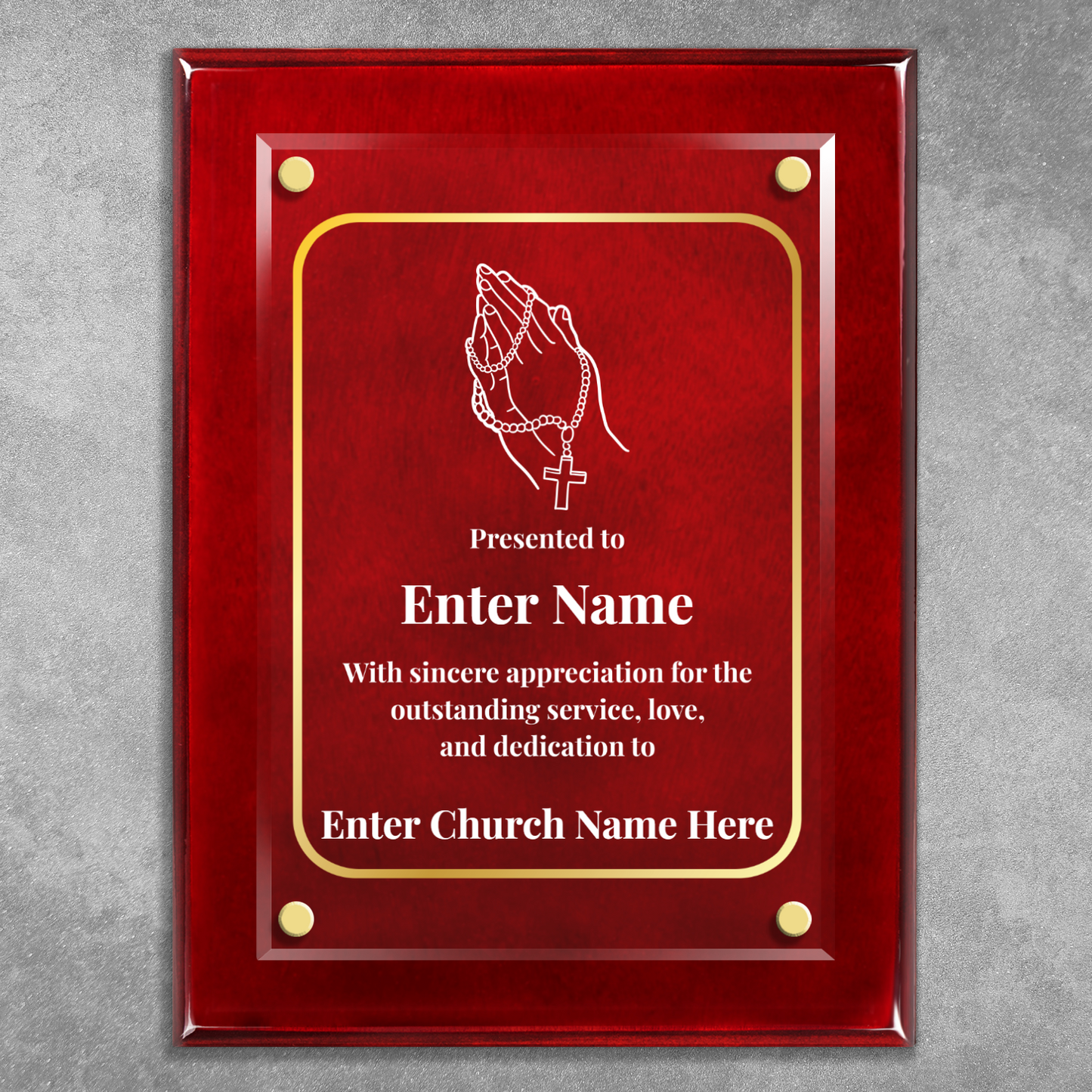 Praying Hands With Beads 9" x 12" High Gloss Piano Finish Photo Plaque