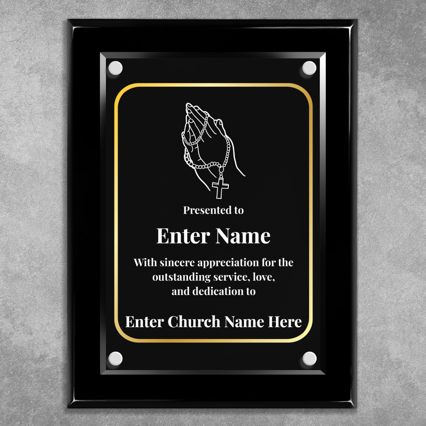 Praying Hands With Beads 9" x 12" High Gloss Piano Finish Photo Plaque