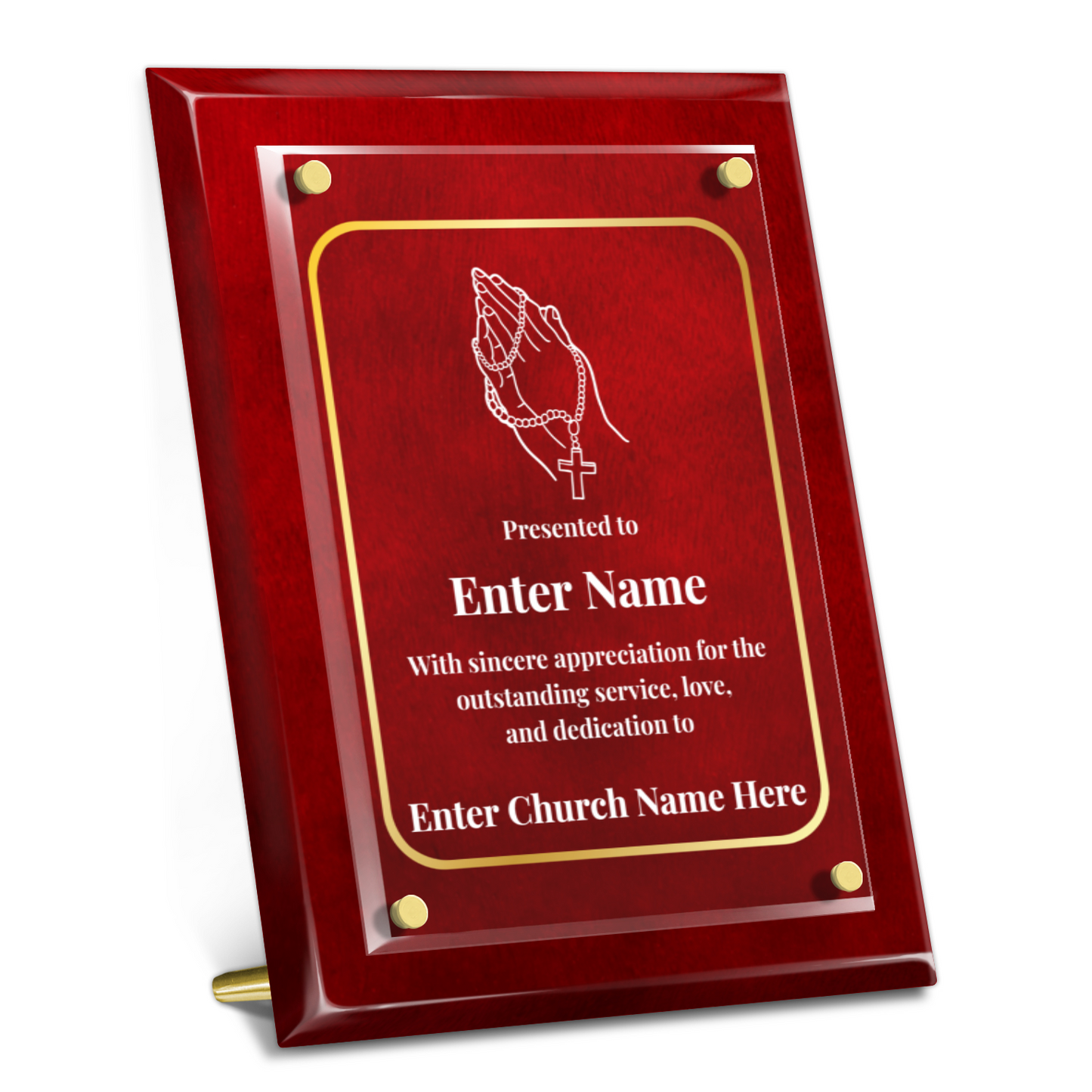 Praying Hands With Beads 9" x 12" High Gloss Piano Finish Photo Plaque