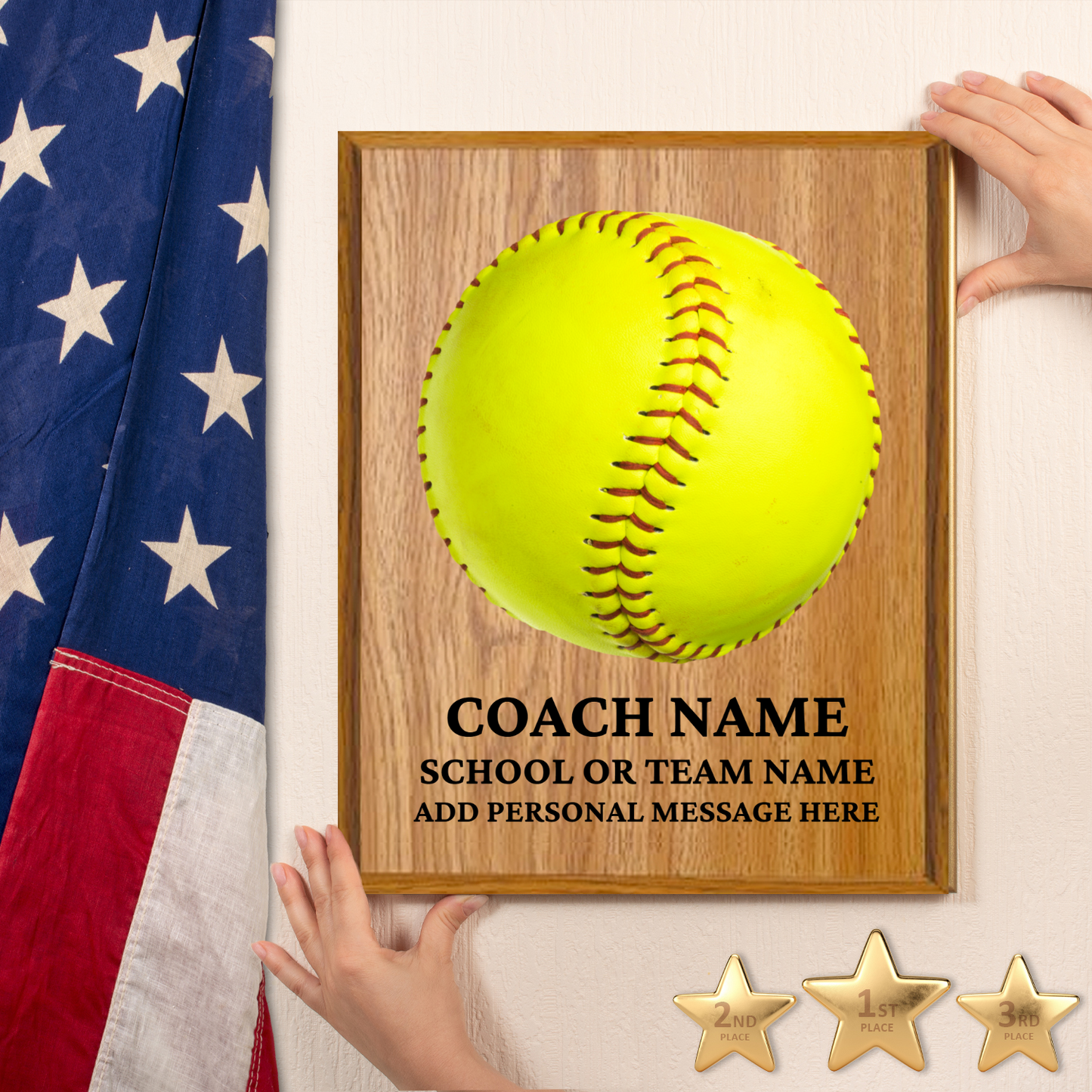 Personalized UV Printed Luxury Award Softball 10.5" x 13"
