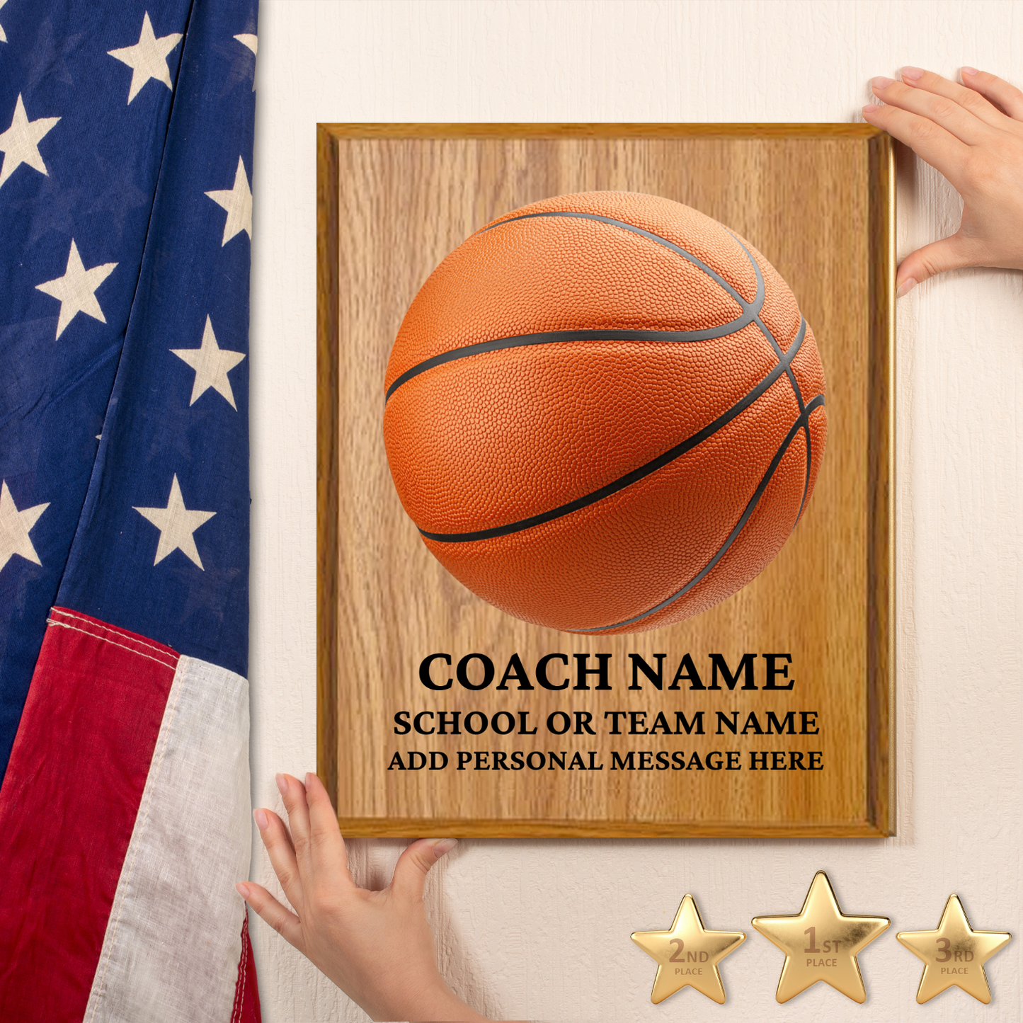Personalized UV Printed Luxury Award American Basketball 10.5" x 13"