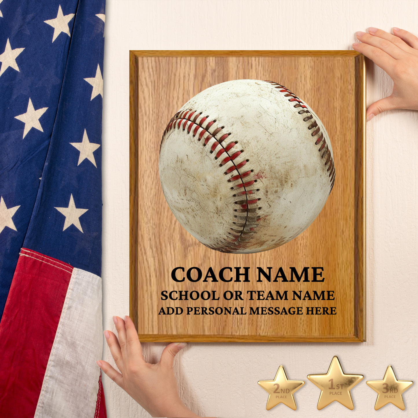 Personalized UV Printed Luxury Award American Baseball 10.5" x 13"